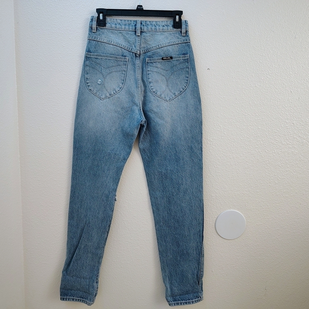 ROLLA'S Elle Garage Worn Blue Distressed Straight Leg Jeans Sz 26 High Rise - Picture 12 of 16